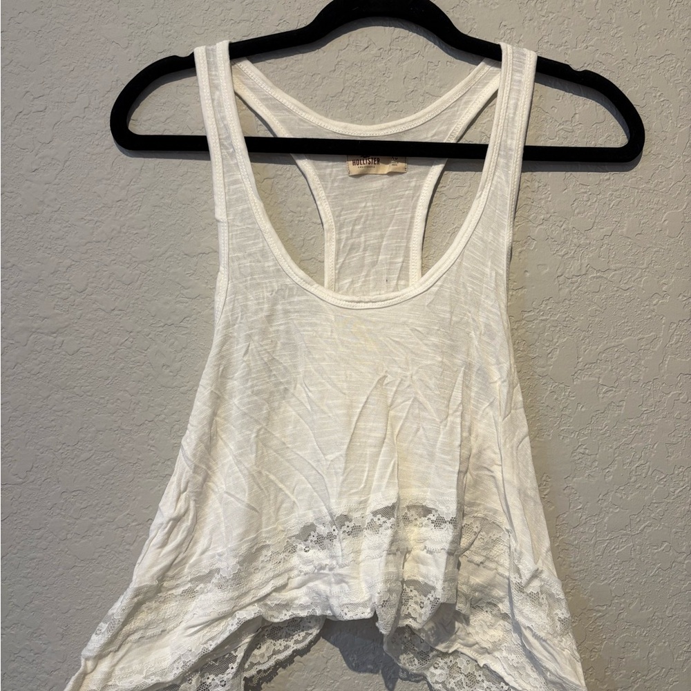 Hollister White Asymmetrical Ruffled Tank Top